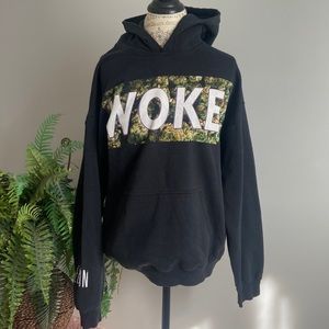 Gildan L WOKE Black Long Sleeve Hooded Sweatshirt Kangaroo Pocket